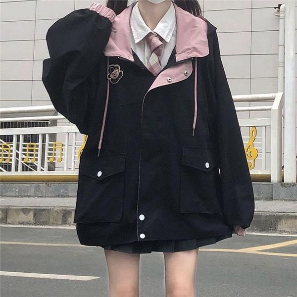 women's jackets japanese kawaii zipper pink woman jacket 2021 korean color matching winter clothes loose cute female coat manteau femm, Black;brown
women's jackets japanese kawaii zipper pink woman jacket 2021 korean color matching winter clothes loose cute female coat manteau femm, Black;brown