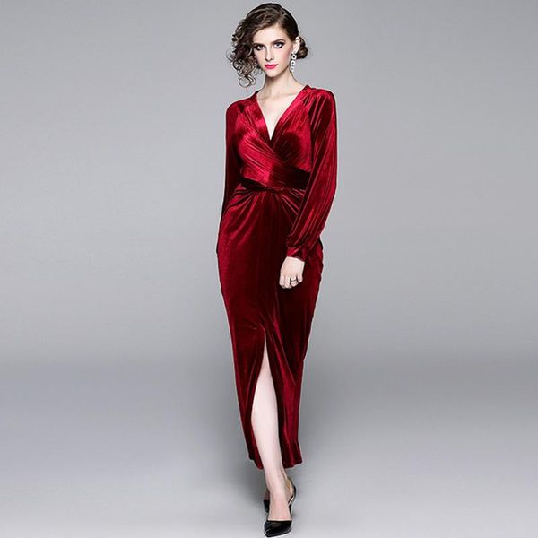 fashion dress women long sleeve v-neck pleuche split female temperament banquet party elegant dresses casual, Black;gray
fashion dress women long sleeve v-neck pleuche split female temperament banquet party elegant dresses casual, Black;gray