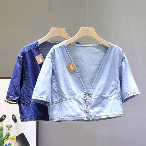 women's jackets 2021summer jean shirt lady single breasted v-neck waist hugging short denim blouse sleeve shirts coat, Black;brown
women's jackets 2021summer jean shirt lady single breasted v-neck waist hugging short denim blouse sleeve shirts coat, Black;brown