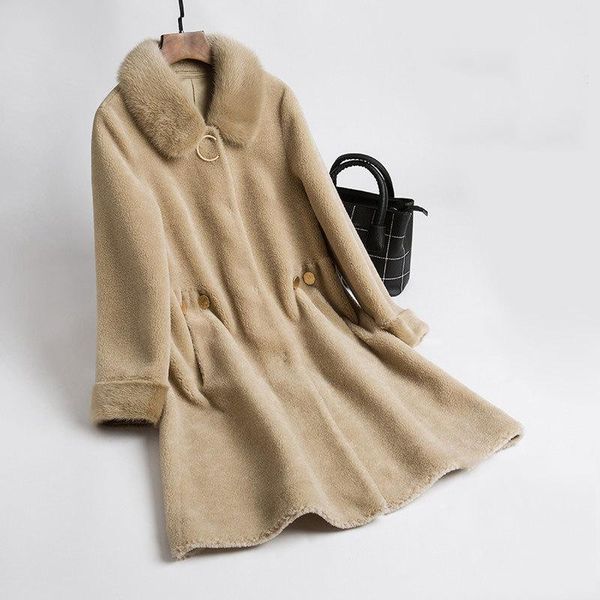 women's fur & faux coat sheep natural winter real women mink collar outerwear long wool overcoats camel office lady warm female jackets, Black
women's fur & faux coat sheep natural winter real women mink collar outerwear long wool overcoats camel office lady warm female jackets, Black