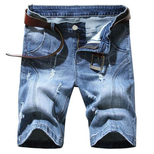 men's summer holes ripped denim shorts spliced patchwork light blue jeans knee length breeches
men's summer holes ripped denim shorts spliced patchwork light blue jeans knee length breeches