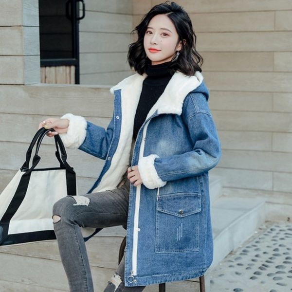 women's jackets women winter thick fur lining long jacket loose casual fit denim hoodie outwear jean chaqueta streetwear coats xl25, Black;brown
women's jackets women winter thick fur lining long jacket loose casual fit denim hoodie outwear jean chaqueta streetwear coats xl25, Black;brown