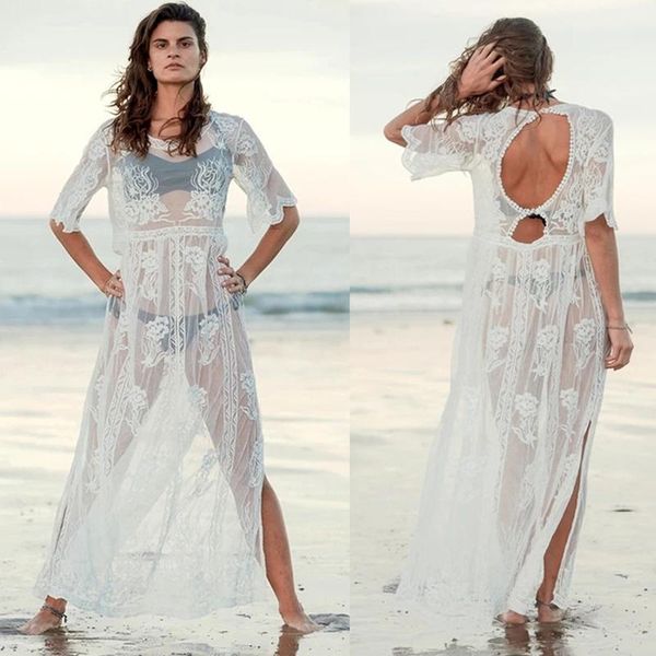 women's swimwear see through lace bikini cover up women backless maxi dress beach kaftan tunics summer holiday, White;black
women's swimwear see through lace bikini cover up women backless maxi dress beach kaftan tunics summer holiday, White;black