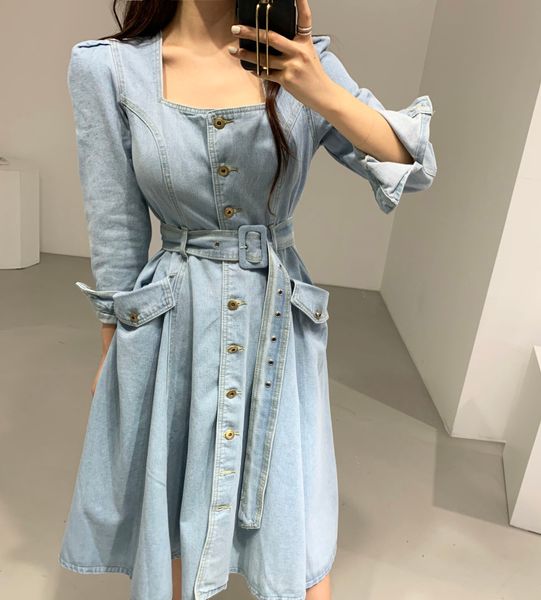 autumn winter women denim casual mid-calf square collar single breasted pockets office slim chic dresses 210514, Black;gray
autumn winter women denim casual mid-calf square collar single breasted pockets office slim chic dresses 210514, Black;gray