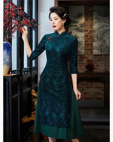 ethnic clothing autumn floral flocking hight split aodai cheongsam elegant traditional chinese mandarin collar qipao oversize 4xl, Red
ethnic clothing autumn floral flocking hight split aodai cheongsam elegant traditional chinese mandarin collar qipao oversize 4xl, Red