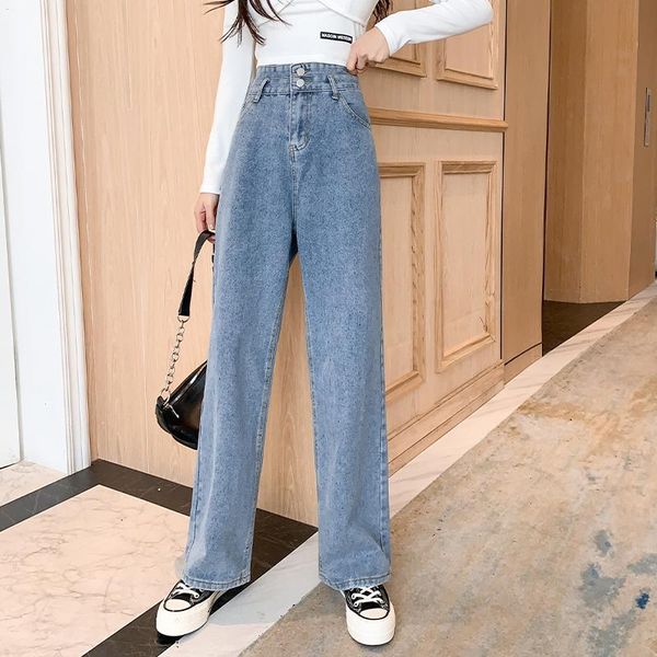 cotton casual jeans women high waist trousers spring fall fashion straight loose wide hems denim pants women's, Blue
cotton casual jeans women high waist trousers spring fall fashion straight loose wide hems denim pants women's, Blue