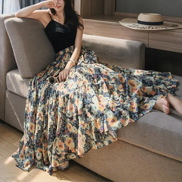 summer sweet bright floral printed womens skirt boho maxi long chiffon patchwork flared a line casual beach ankle, Black
summer sweet bright floral printed womens skirt boho maxi long chiffon patchwork flared a line casual beach ankle, Black