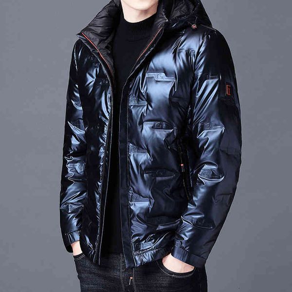 winter men's hooded down jacket middle-aged short fangha bright face, Black
