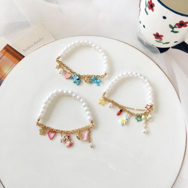 link, chain cute animal gift bracelet love bowknot tassel pearl stitching for women, Black
link, chain cute animal gift bracelet love bowknot tassel pearl stitching for women, Black