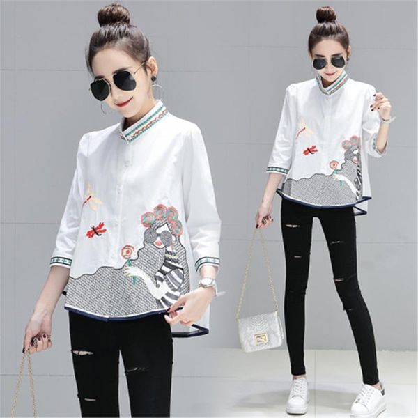 spring summer womens blouses regular women sweet stand collar floral embroidery cotton shirts three quarter sleeve plus size, White
spring summer womens blouses regular women sweet stand collar floral embroidery cotton shirts three quarter sleeve plus size, White