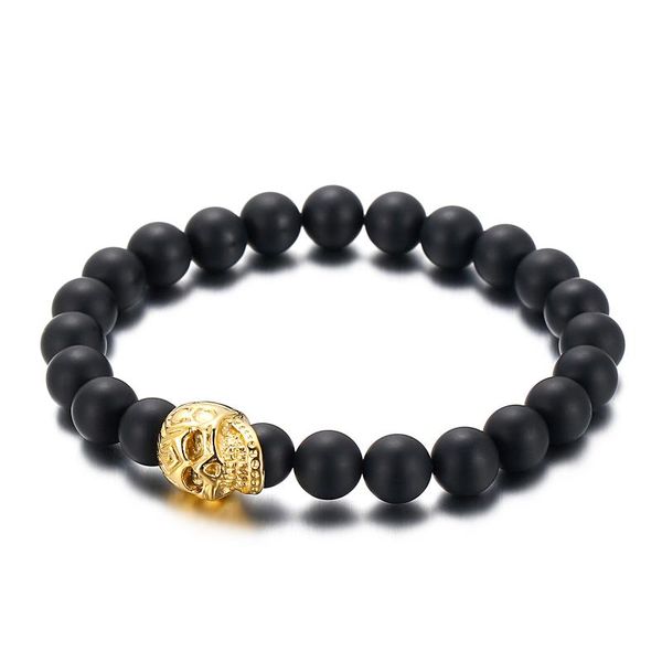 beaded, strands simple natural stone beads bracelet men with steel gold skull bead charm, Black
beaded, strands simple natural stone beads bracelet men with steel gold skull bead charm, Black