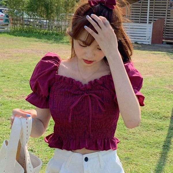 square collar crop women summer plaid puff sleeve shirts lady sweet beach blouse women's blouses &, White
square collar crop women summer plaid puff sleeve shirts lady sweet beach blouse women's blouses &, White