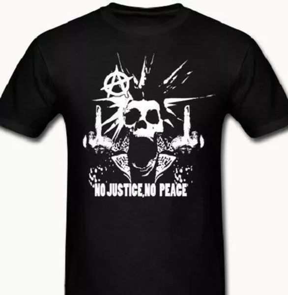 no justice no peace anarchy punk t shirt tee rock skull anarchist, White;black
no justice no peace anarchy punk t shirt tee rock skull anarchist, White;black