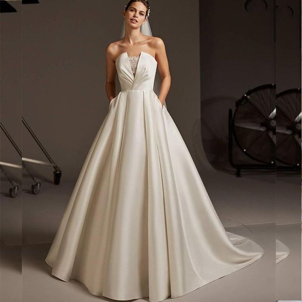 other wedding dresses simple dress satin with pocket floor length low back robe de soirée mariage pleat bridal gowns vestidos novia, White
other wedding dresses simple dress satin with pocket floor length low back robe de soirée mariage pleat bridal gowns vestidos novia, White
