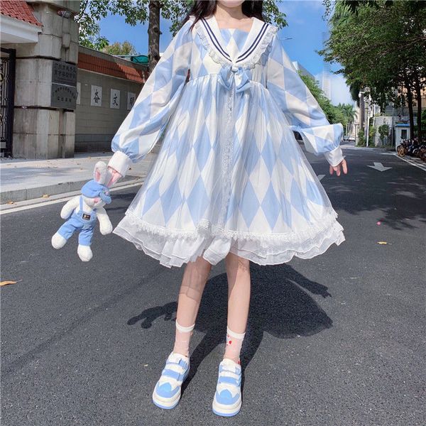 long sleeves cute women lolita op dress fairy a-line vestidos alice in wondeland sailor collar japanese dress 210517, Black;gray
long sleeves cute women lolita op dress fairy a-line vestidos alice in wondeland sailor collar japanese dress 210517, Black;gray
