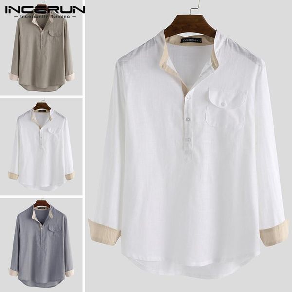 men's casual shirts incerun autumn men shirt stand collar cotton long sleeve button blouse leisure streetwear patchwork brand 2021, White;black
men's casual shirts incerun autumn men shirt stand collar cotton long sleeve button blouse leisure streetwear patchwork brand 2021, White;black