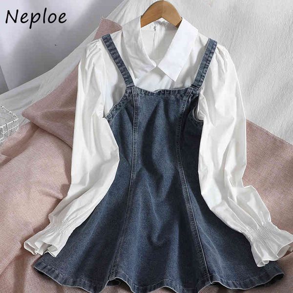 neploe fashion ol slim 2 pcs women set turn down collar long sleeve shirt +high waist hip a line denim dress spring suit 210423, Black;gray
neploe fashion ol slim 2 pcs women set turn down collar long sleeve shirt +high waist hip a line denim dress spring suit 210423, Black;gray