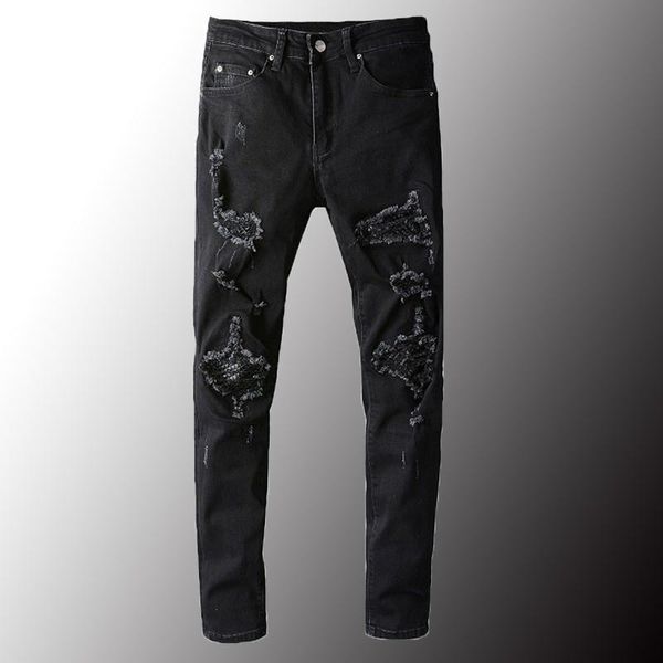 men's jeans men leather patch patchwork ripped streetwear slim skinny stretch denim broek black plus size 40, Blue
men's jeans men leather patch patchwork ripped streetwear slim skinny stretch denim broek black plus size 40, Blue