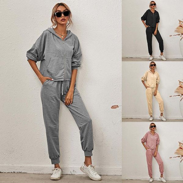 winter women's pure color hooded sports suit casual homewear set long sleeve zipper cardigan hoodie +drawstring trousers tracksuits, Gray
winter women's pure color hooded sports suit casual homewear set long sleeve zipper cardigan hoodie +drawstring trousers tracksuits, Gray