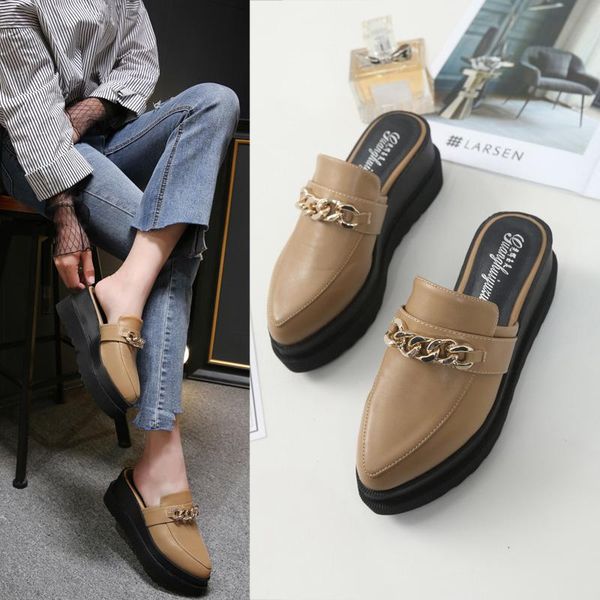 famous leisure outing cozy slippers ladies platform leather mules pointy shoes metal chains closed toe slides wedges t68, Black
famous leisure outing cozy slippers ladies platform leather mules pointy shoes metal chains closed toe slides wedges t68, Black