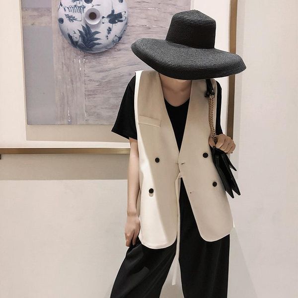 women's vests vintage double breasted asymmetric lacing v-neck vest loose casual beige black sleeveless short blazer waistcoat summer 2, Black;white
women's vests vintage double breasted asymmetric lacing v-neck vest loose casual beige black sleeveless short blazer waistcoat summer 2, Black;white