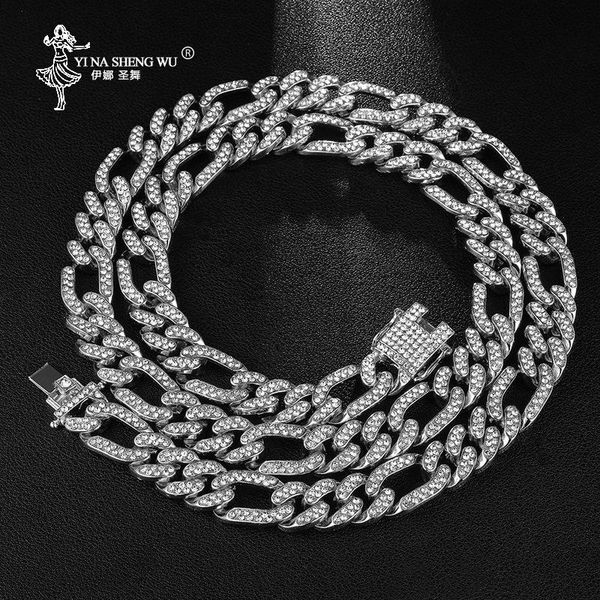 hip hop 1set 13mm gold iced out paved rhinestones miami curb figaro link chain necklace cz bling jewelry for men rapper chains, Silver
hip hop 1set 13mm gold iced out paved rhinestones miami curb figaro link chain necklace cz bling jewelry for men rapper chains, Silver