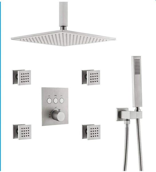12inch brushed nickel rain shower system with body spray jets and handheld thermostatic mixer bathroom brass fixture set sets
12inch brushed nickel rain shower system with body spray jets and handheld thermostatic mixer bathroom brass fixture set sets