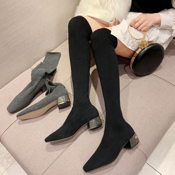 boots women over the knee sock knitting 2021 autumn winter stretch rhinestone design thick mid heeled bling shoes, Black
boots women over the knee sock knitting 2021 autumn winter stretch rhinestone design thick mid heeled bling shoes, Black