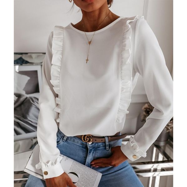 Women Autumn Long Sleeve Ruffle White Blouses Casual O Neck Blouse Lady Office Shirt Fashion Single Breasted OL Tops, Black
Women Autumn Long Sleeve Ruffle White Blouses Casual O Neck Blouse Lady Office Shirt Fashion Single Breasted OL Tops, Black