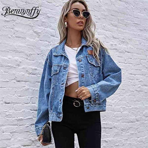 turn-down collar loose denim jacket women spring and autumn single breasted female outwear casual jean coats jackets 210510, Black;brown
turn-down collar loose denim jacket women spring and autumn single breasted female outwear casual jean coats jackets 210510, Black;brown