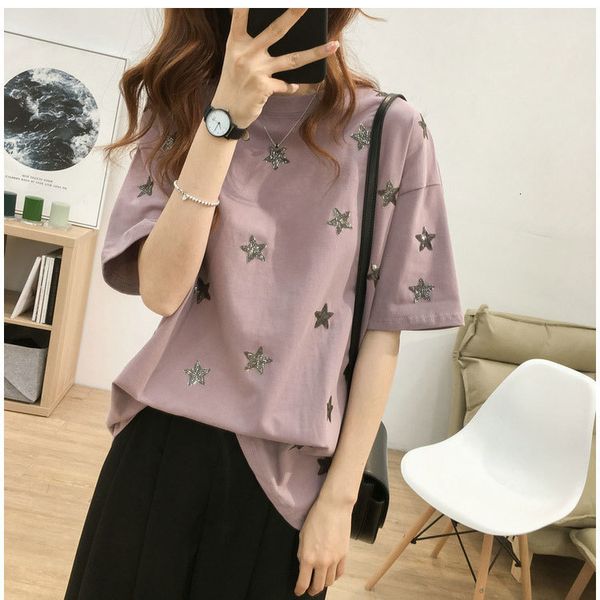 women's t-shirt summer o-neck shirts short sleeve stars embroidery cotton loose style casual tees rdnj, White
women's t-shirt summer o-neck shirts short sleeve stars embroidery cotton loose style casual tees rdnj, White
