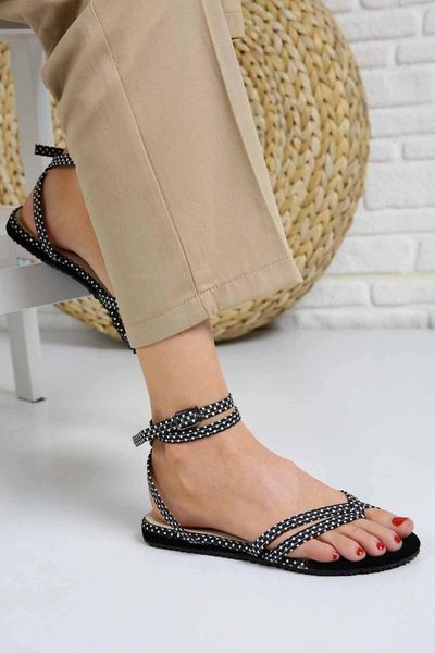 sandals women's black polka dot cross finger 7008
