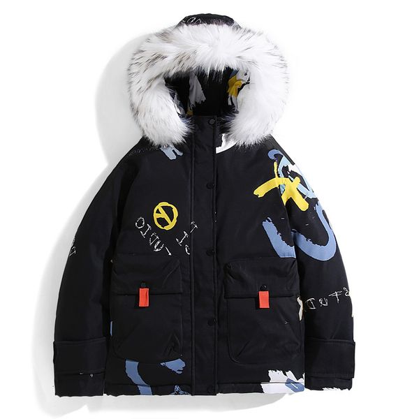 winter hooded jacket men white duck down parkas male thicken warm winbreaker fur colllar coats casual graffiti printed outwear, Black
winter hooded jacket men white duck down parkas male thicken warm winbreaker fur colllar coats casual graffiti printed outwear, Black