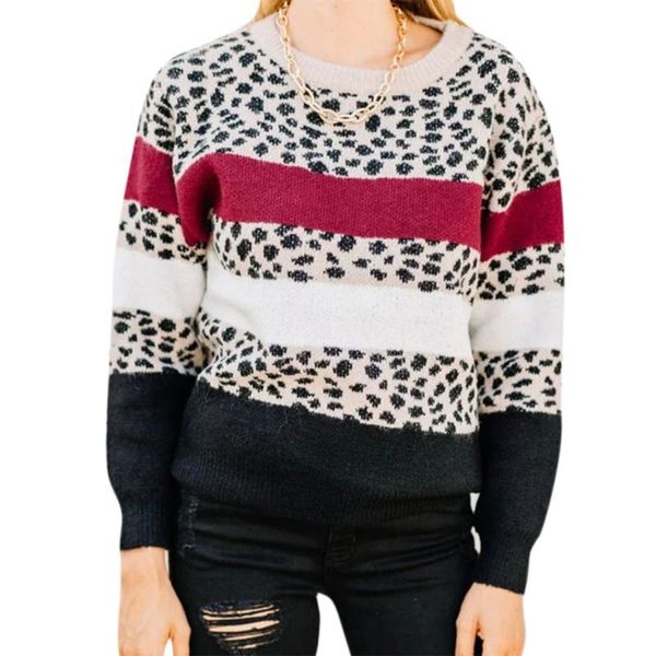 women's sweaters autumn leopard patchworko neck pullovers long sleeve women clothes striped knitted loose sweater female, White;black
women's sweaters autumn leopard patchworko neck pullovers long sleeve women clothes striped knitted loose sweater female, White;black