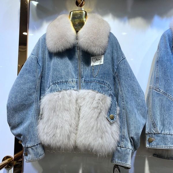 women's fur & faux 2021 women winter coat jacket denim with real collar batwing sleeve loose size overcoat female outerwear quality, Black
women's fur & faux 2021 women winter coat jacket denim with real collar batwing sleeve loose size overcoat female outerwear quality, Black
