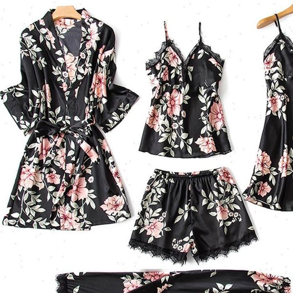 5 pieces pijamas floral womens sleepwears print stain kimono bathrobe sets lace trim home clothes nightwear lingerie robe set, Black;red
5 pieces pijamas floral womens sleepwears print stain kimono bathrobe sets lace trim home clothes nightwear lingerie robe set, Black;red