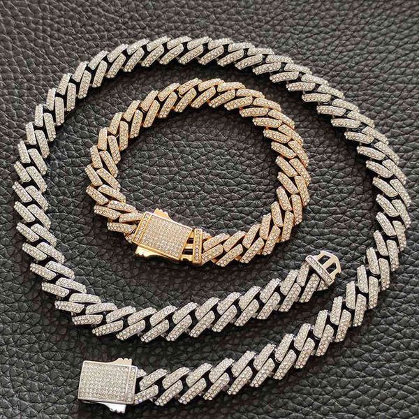 12mm wide 316l stainlsteel bling iced out rhombus cuban link chain chokers necklaces for men hip hop rapper jewelry x0509, Black