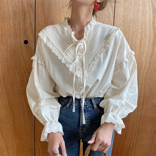 women's blouses & shirts alien kitty 2021 arrival hollow out vintage elegant women shirt solid long sleeve korean style loose blusas, White
women's blouses & shirts alien kitty 2021 arrival hollow out vintage elegant women shirt solid long sleeve korean style loose blusas, White