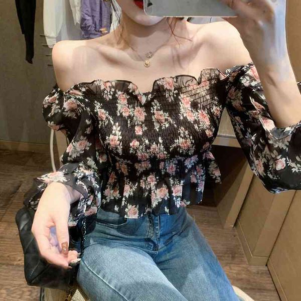 slash neck flare sleeve floral chiffon blouse women slim high waist pleated elastic mesh patchwork shirts blusas 210429, White
slash neck flare sleeve floral chiffon blouse women slim high waist pleated elastic mesh patchwork shirts blusas 210429, White