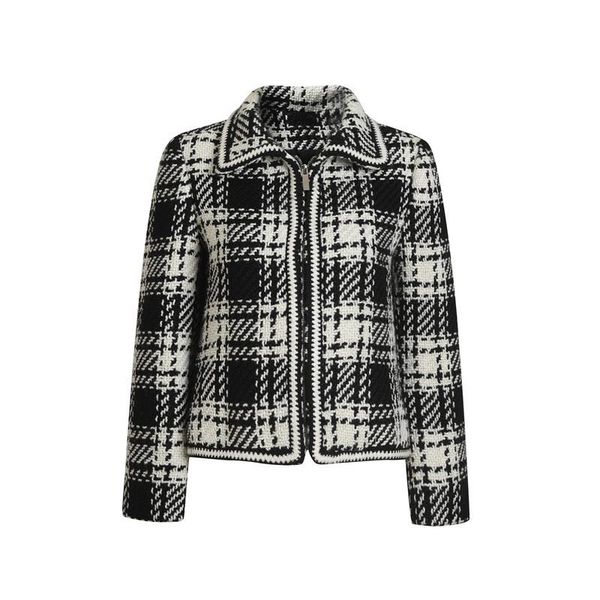 women's jackets high street est 2021 fall winter designer jacket plaid tweed blends zip, Black;brown
women's jackets high street est 2021 fall winter designer jacket plaid tweed blends zip, Black;brown