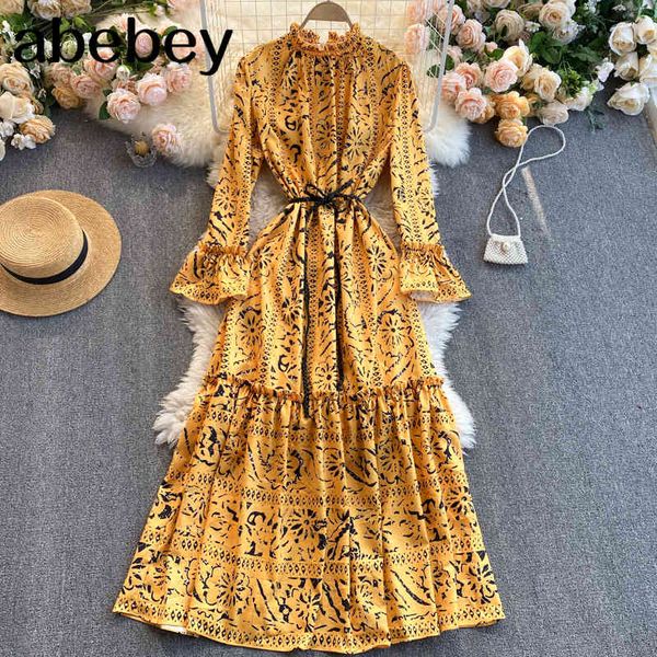 women elegant print maxi dress fashion retro flare sleeves o neck a-line es spring korean streetwear long 210512, Black;gray
women elegant print maxi dress fashion retro flare sleeves o neck a-line es spring korean streetwear long 210512, Black;gray