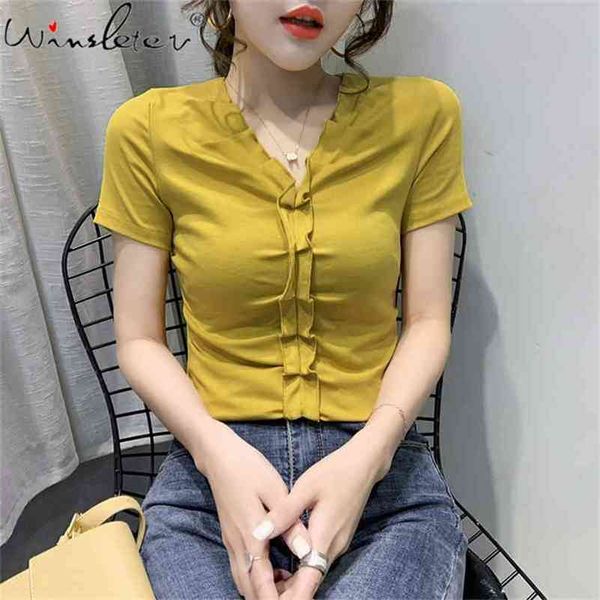 ruffles women tshirt summer cotton slim casual tee shirt v neck short sleeve for lady t03020b 210421, Black;gray
ruffles women tshirt summer cotton slim casual tee shirt v neck short sleeve for lady t03020b 210421, Black;gray