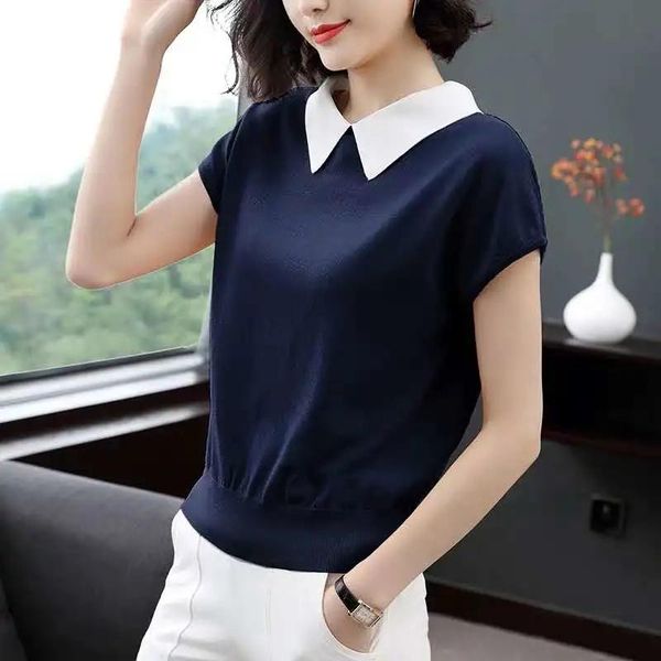 cover belly summer ice silk t-shirt female 2021 loose doll collar short-sleeve knitted thin t shirt women camisas women's, White
cover belly summer ice silk t-shirt female 2021 loose doll collar short-sleeve knitted thin t shirt women camisas women's, White