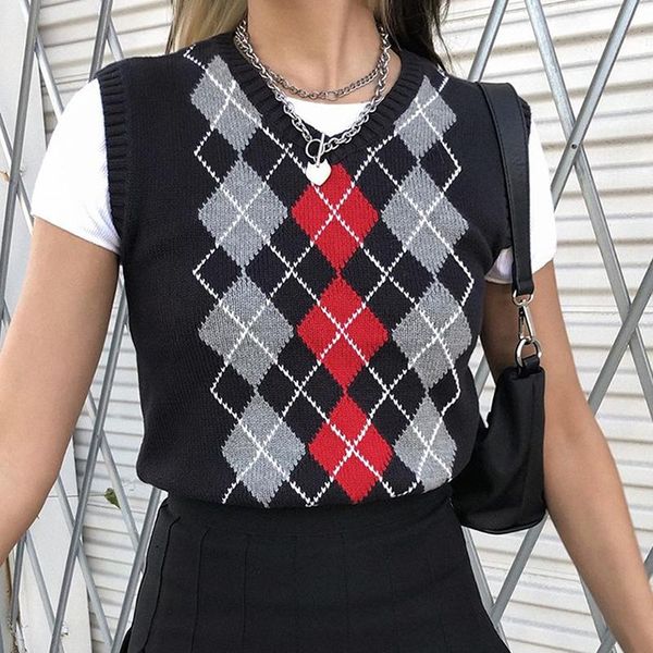 women's vests argyle vintage y2k v neck knitted vest sleeveless autumn plaid sweater women black tank jumpers female streetwear, Black;white
women's vests argyle vintage y2k v neck knitted vest sleeveless autumn plaid sweater women black tank jumpers female streetwear, Black;white