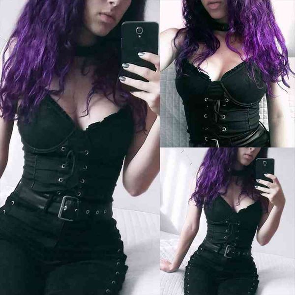 black gothic summer women camis crop solid lace bandage suspend sleeveless short blouse, White
black gothic summer women camis crop solid lace bandage suspend sleeveless short blouse, White