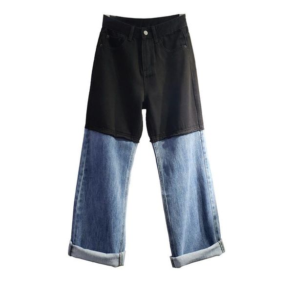 women's jeans superaen 2021 autumn high-waisted slim fashion patchwork fake two-piece wide-legged pants loose straight for women, Blue
women's jeans superaen 2021 autumn high-waisted slim fashion patchwork fake two-piece wide-legged pants loose straight for women, Blue
