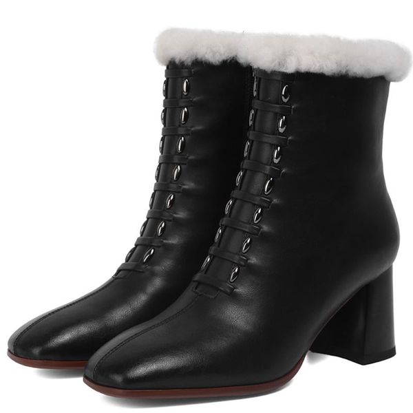 boots women's genuine leather thick high heel square toe winter wool inside snow cold weather warm short ankle shoes women, Black
boots women's genuine leather thick high heel square toe winter wool inside snow cold weather warm short ankle shoes women, Black