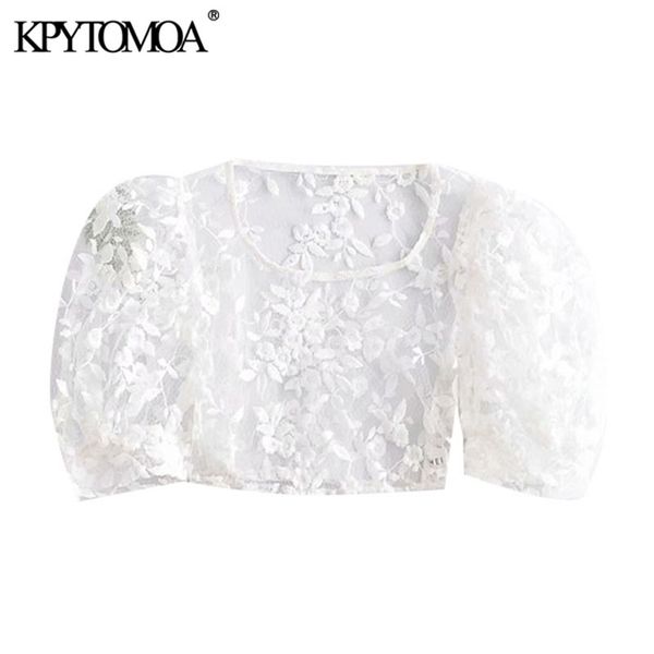 women fashion floral embroidery mesh cropped blouses vintage puff sleeves transparent female shirts chic 210420, White
women fashion floral embroidery mesh cropped blouses vintage puff sleeves transparent female shirts chic 210420, White