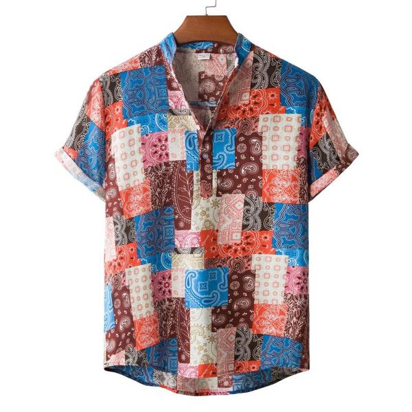 men's casual shirts summer fashion 2021 hawaiian style cardigan stand collar print cotton-linen short sleeve blouse men camisa, White;black
men's casual shirts summer fashion 2021 hawaiian style cardigan stand collar print cotton-linen short sleeve blouse men camisa, White;black