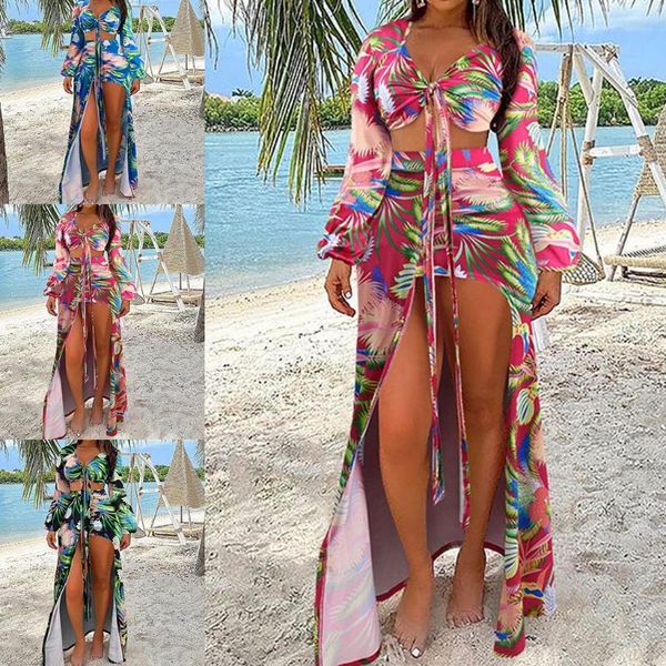 women leaves print 2pcs bikini swimsuit set puff long sleeve crop maxi skirt xxuf women's swimwear, White;black
women leaves print 2pcs bikini swimsuit set puff long sleeve crop maxi skirt xxuf women's swimwear, White;black